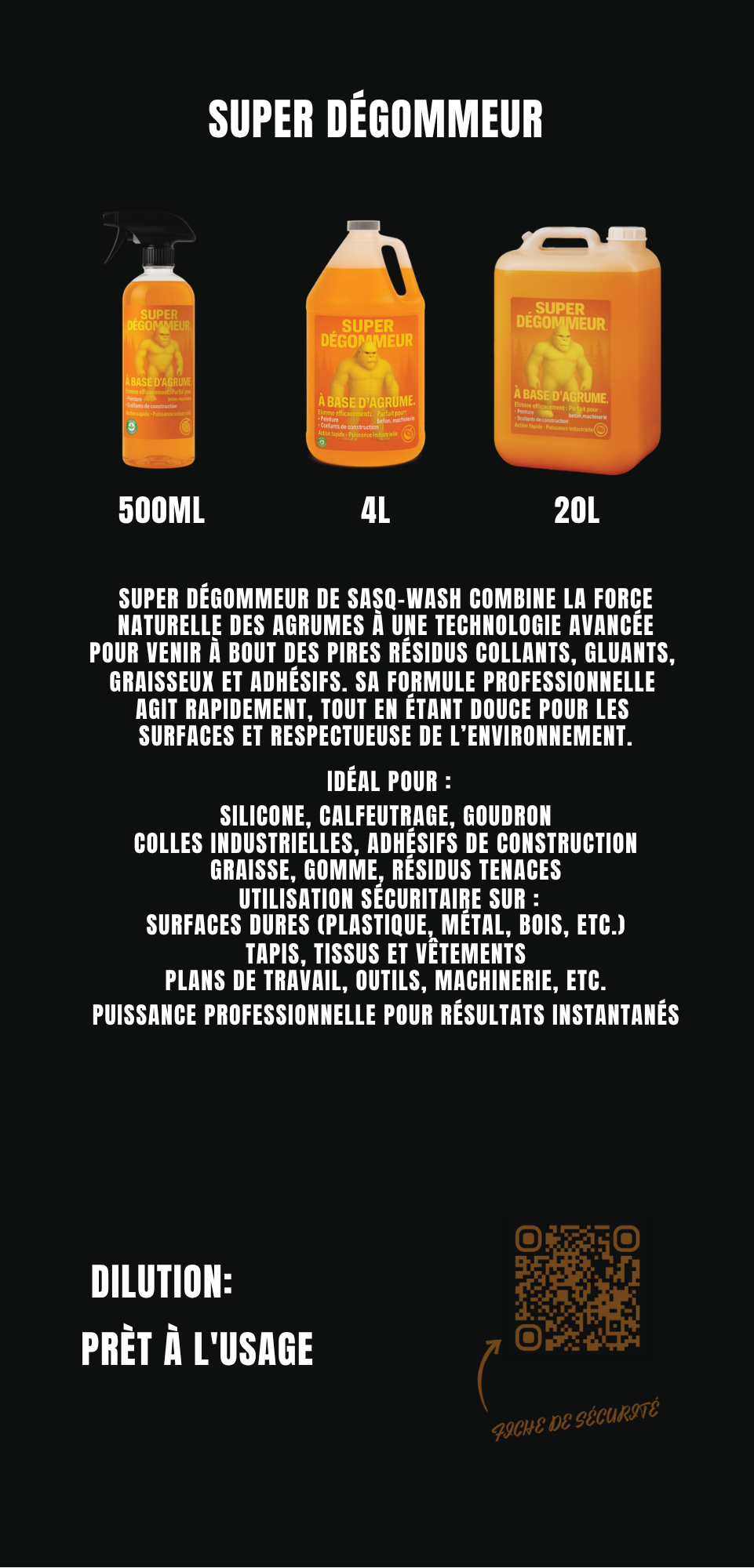SASQ-WASH Super Dégommeur – Décollant Adhésif à Base d'Agrumes