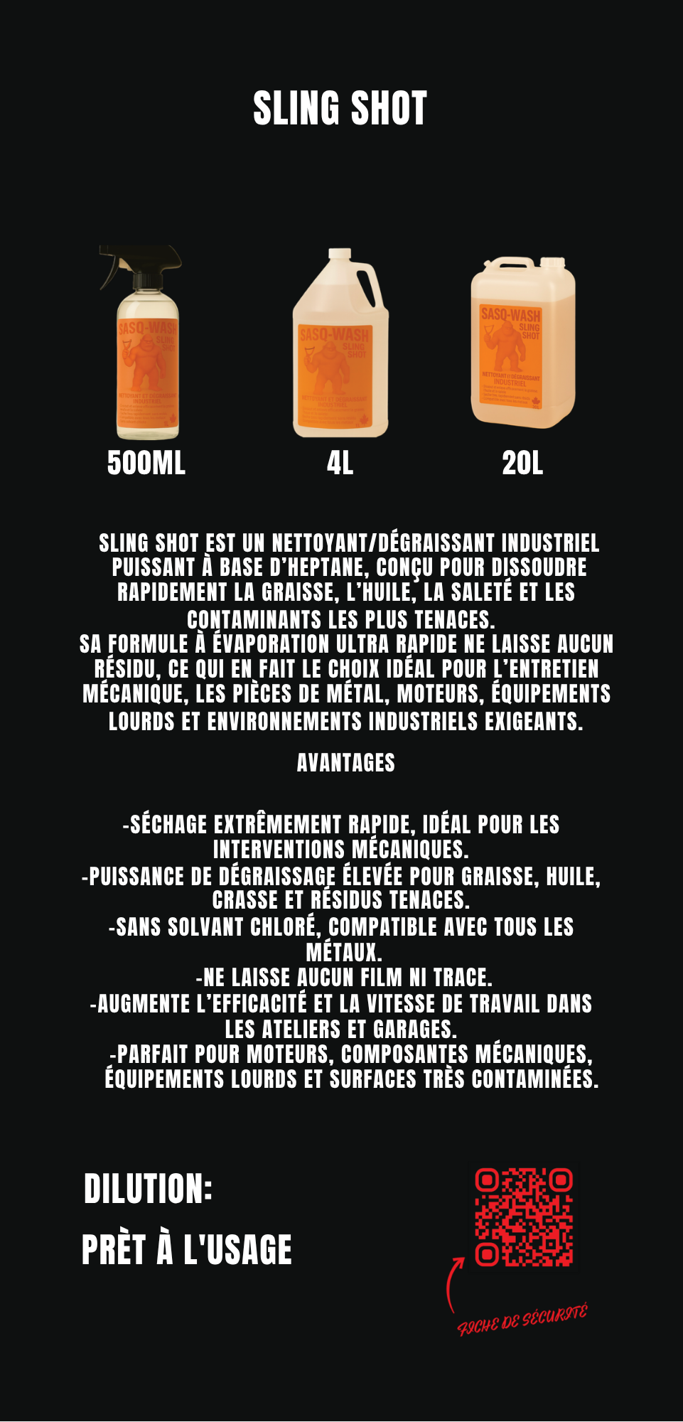 SASQ-WASH Sling Shot – Dégraisseur Industriel à Base d’Heptane