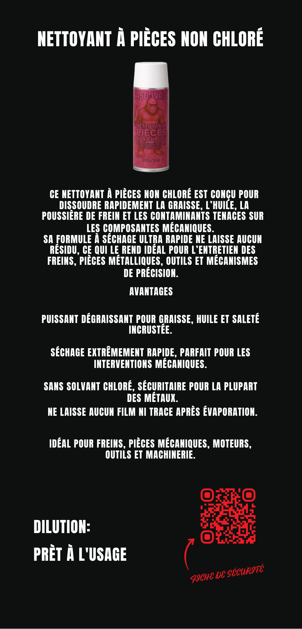 SASQ-WASH Nettoyant à Pièces Non Chloré – Dégraisseur Mécanique Ultra Rapide
