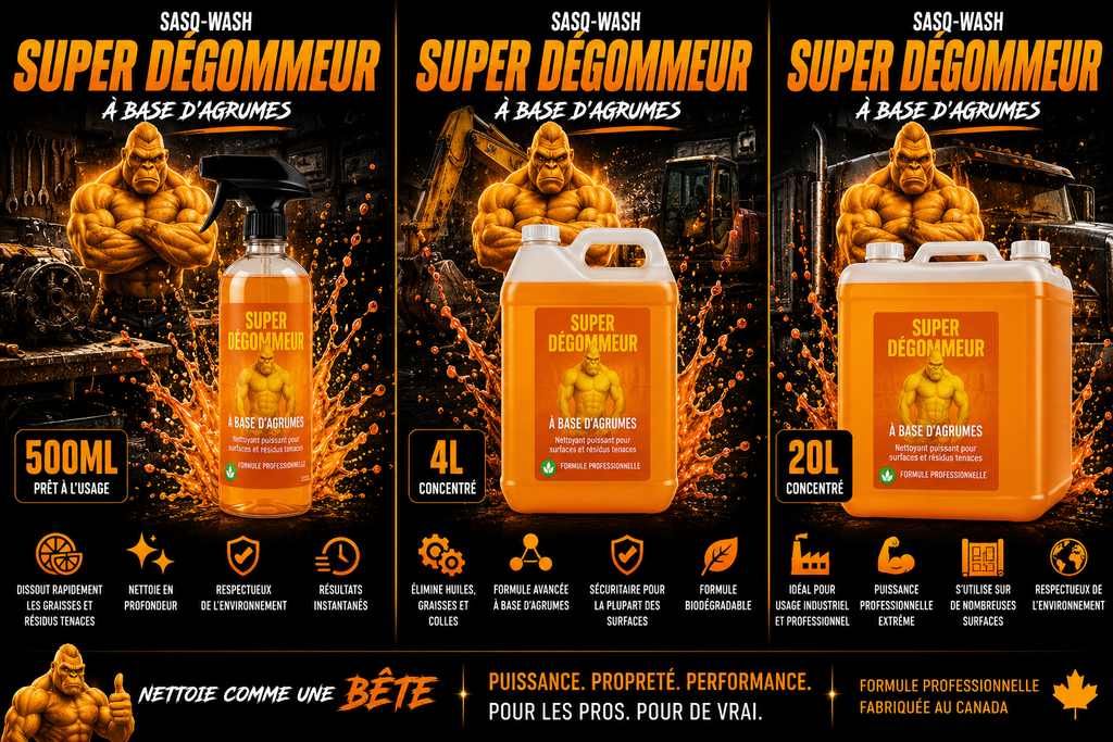SASQ-WASH Super Dégommeur – Décollant Adhésif à Base d'Agrumes