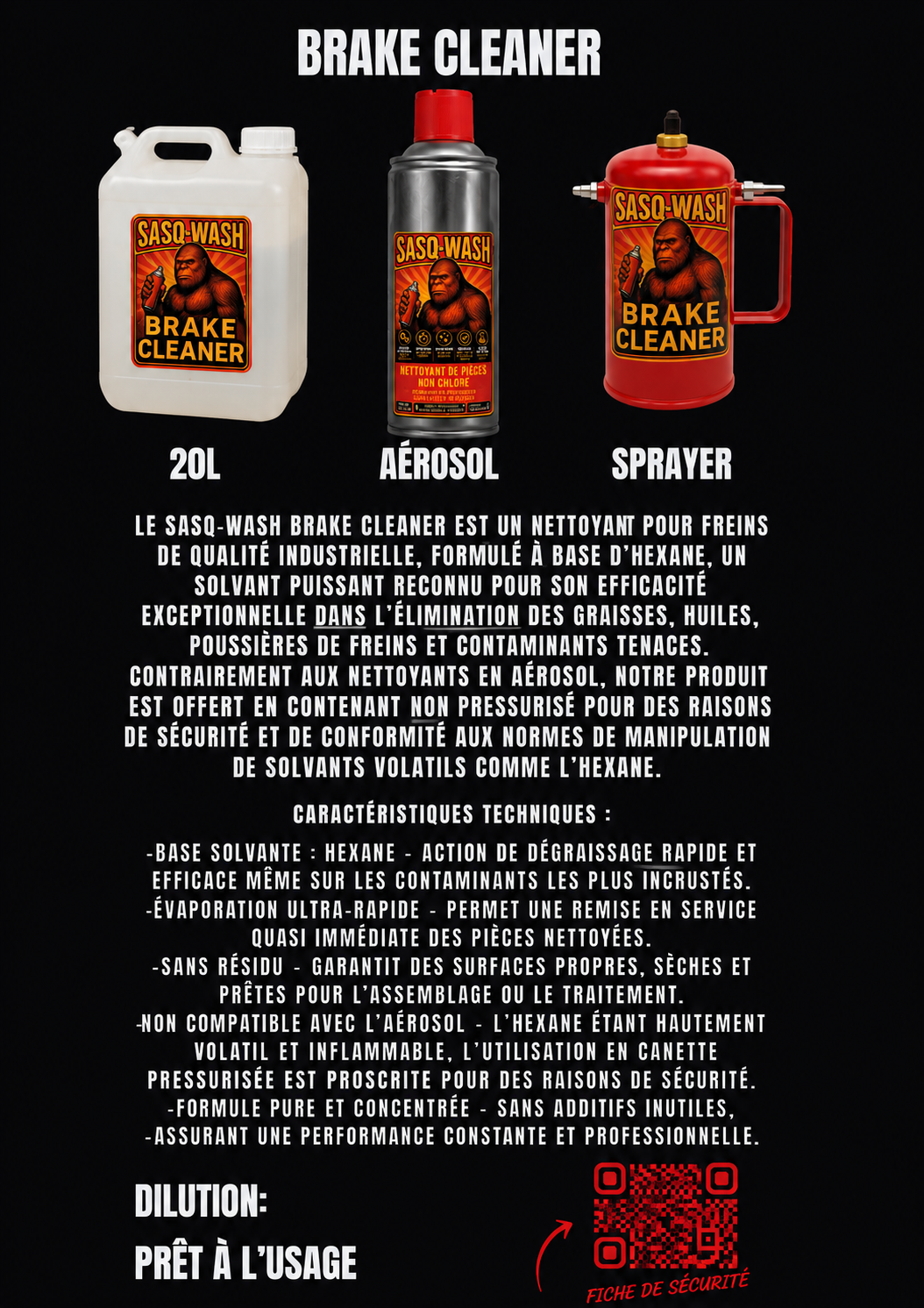 SASQ-WASH Brake Cleaner – Nettoyant Freins Industriel à Base d’Hexane